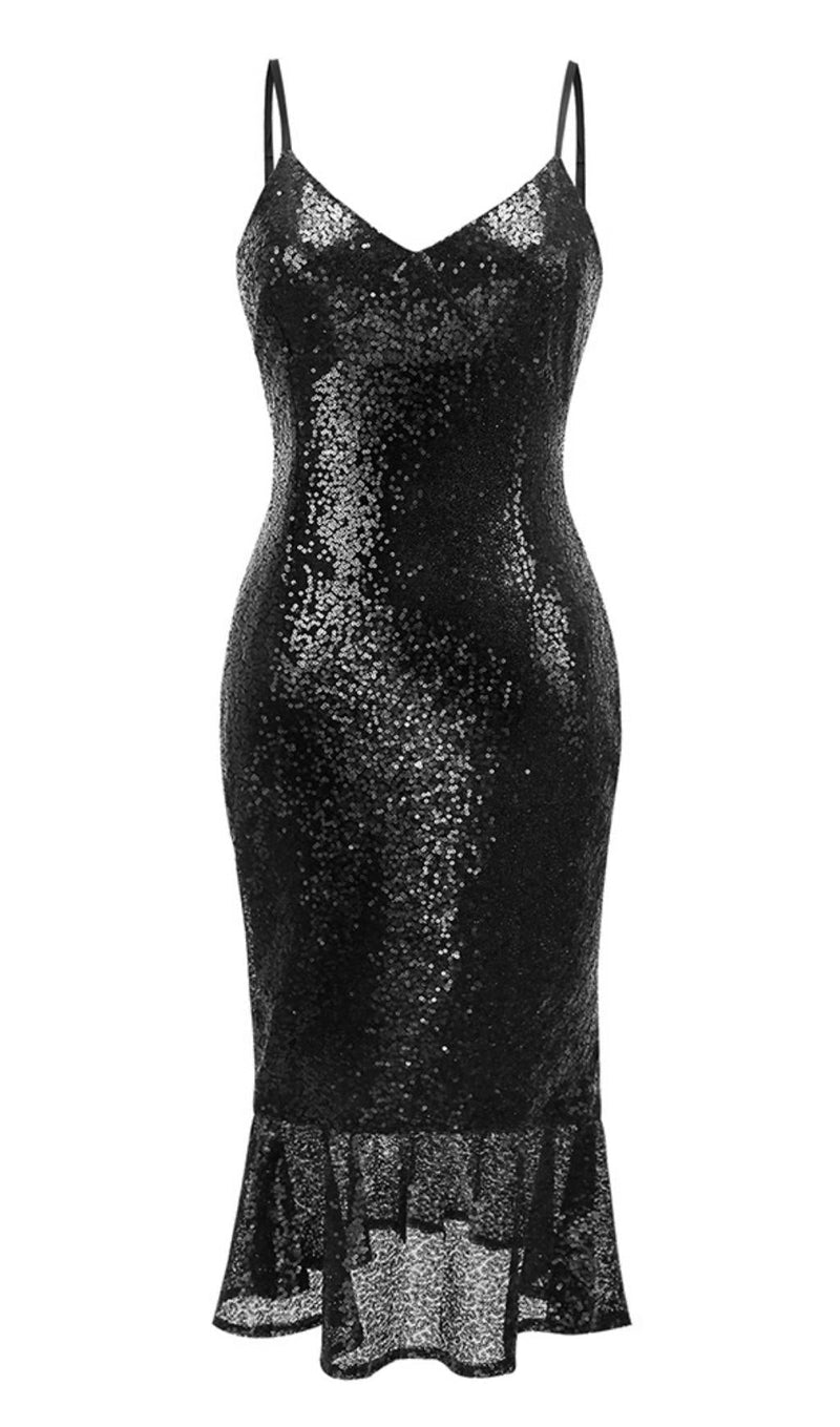 SEQUINS MIDI DRESS IN BLACK