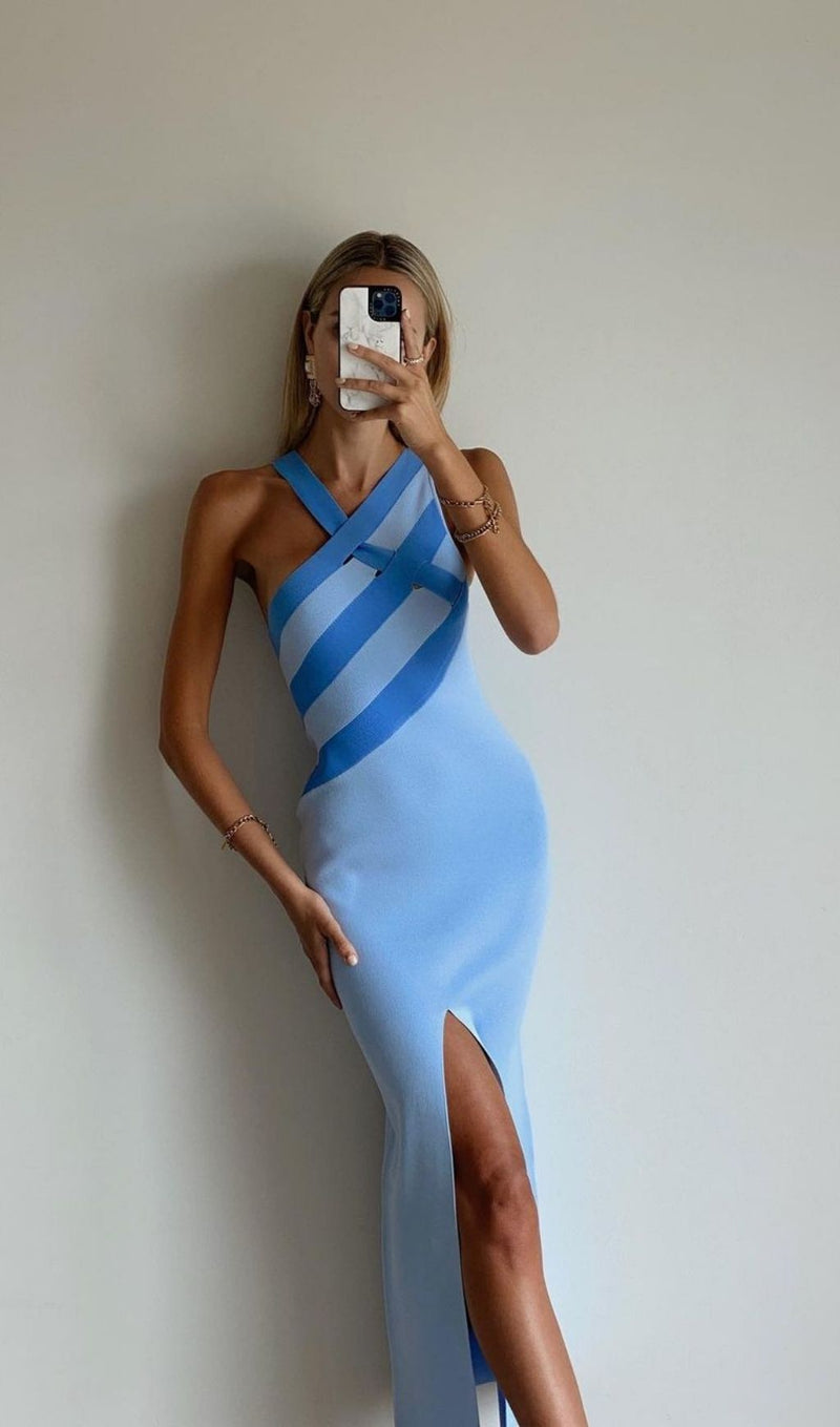 SLIT MINI DRESS IN BLUE