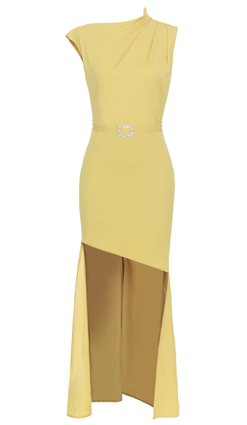 SOLID ASYMMETRICAL HIGH LOW DRESS IN YELLOW