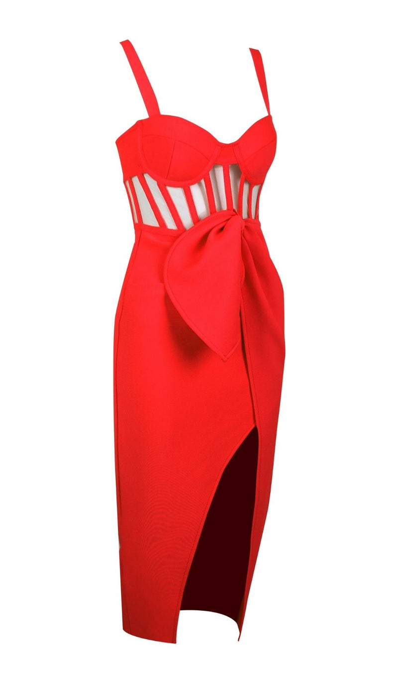 SPLIT BANDAGE MIDI DRESS IN RED