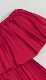 STRAPLESS PLEATED MAXI DRESS IN RED