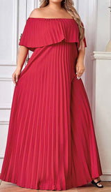 STRAPLESS PLEATED MAXI DRESS IN RED