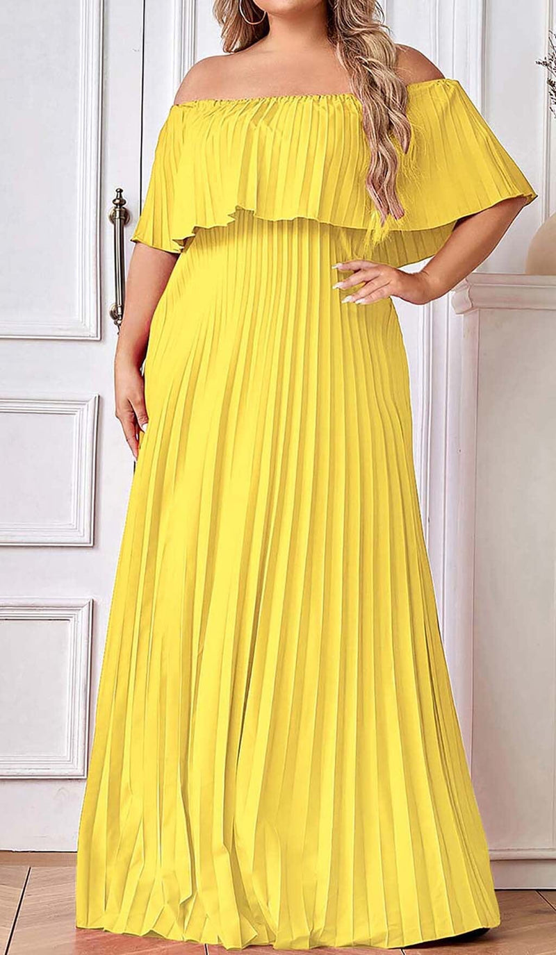 STRAPLESS PLEATED MAXI DRESS IN YELLOW