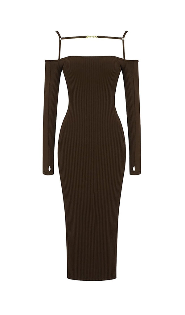 STRAPPY HOLLOW STRAPLESS BANDAGE MINI DRESS IN BROWN