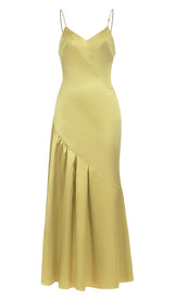 STRAPPY SATIN MIDI DRESS IN PALE OCHRE