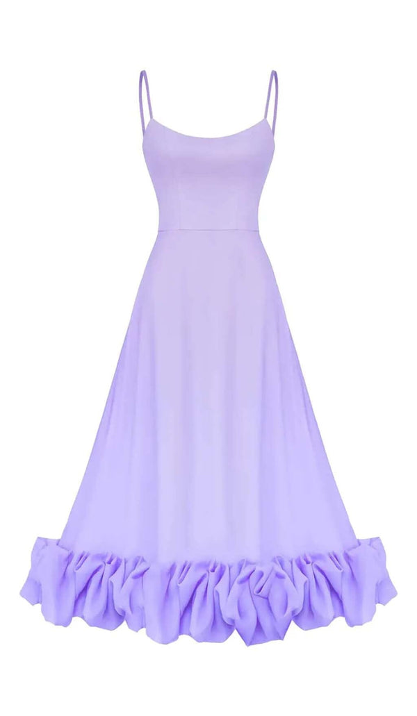 SUSPENDER A-LINE MIDI DRESS IN PURPLE