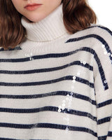 ARIEL SEQUIN STRIPED TURTLENECK SWEATER