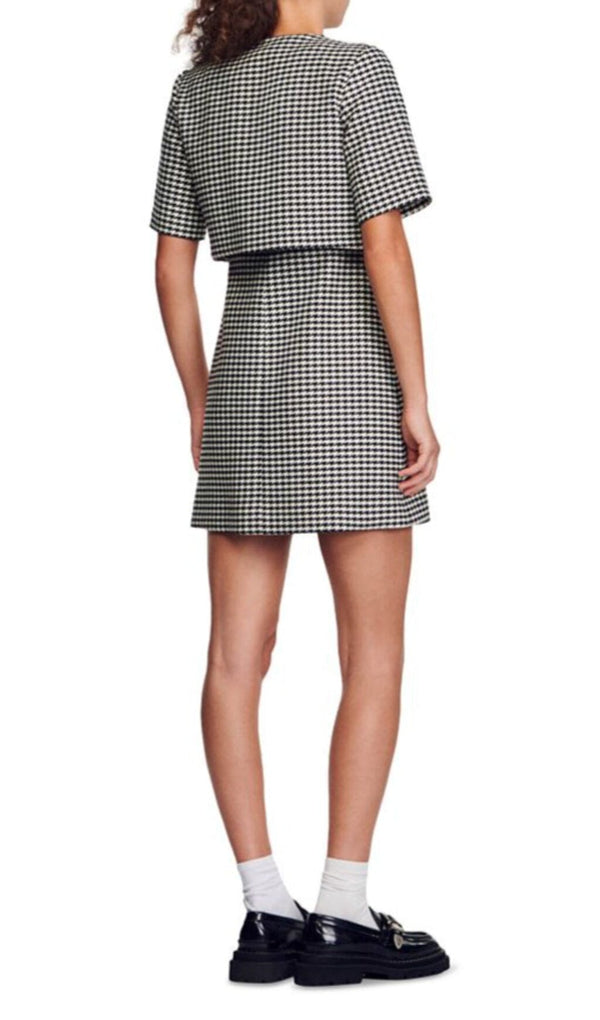 CHARLOTTE LAYERED HOUNDSTOOTH TWEED DRESS