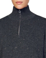 OSY RHINESTONE QUARTER ZIP SWEATER