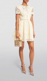 LACE BOW MINI DRESS IN CREAM YELLOW