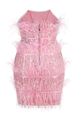 STRAPLESS SEQUINS SHINY GLITTER DRESS IN PINK