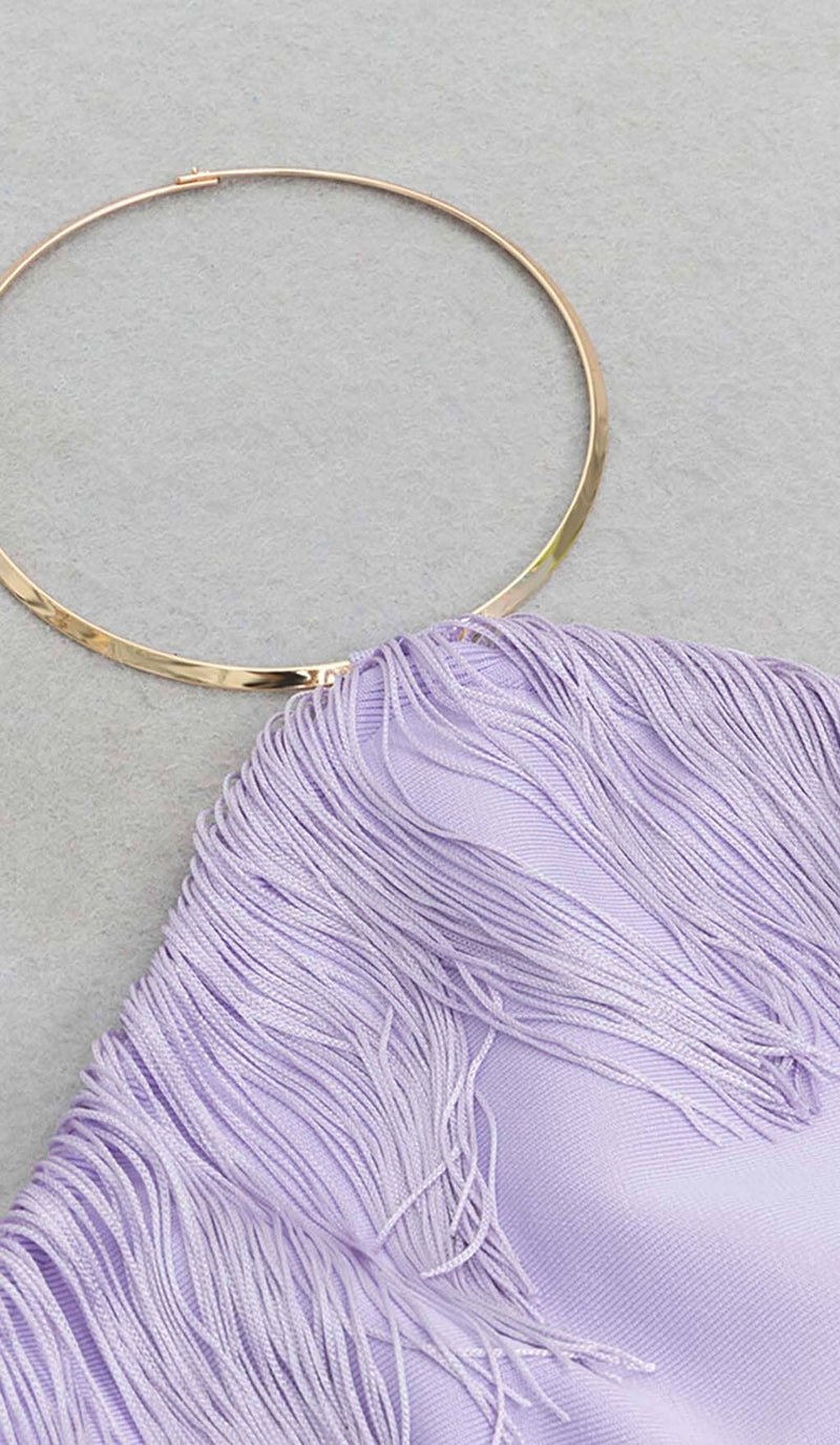 TASSEL SLEEVELESS MIDI DRESS IN LILAC