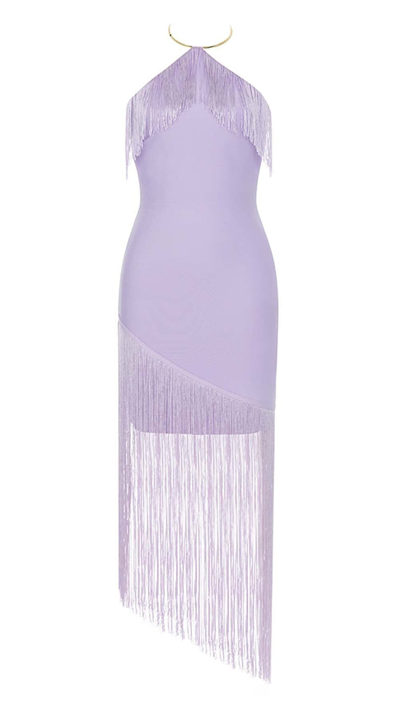 TASSEL SLEEVELESS MIDI DRESS IN LILAC