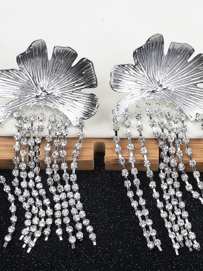 FLOWER CRYSTAL FRINGE EARRINGS