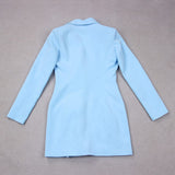 V-NECK BOTTOM JACKET DRESS IN BLUE