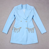 V-NECK BOTTOM JACKET DRESS IN BLUE