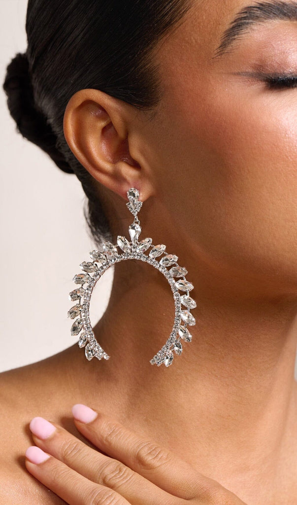 SILVER CRYSTAL ARCHED SHAPE DROP EARRINGS
