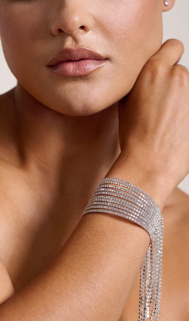 SILVER DIAMANTE TASSEL CUFF BRACELET