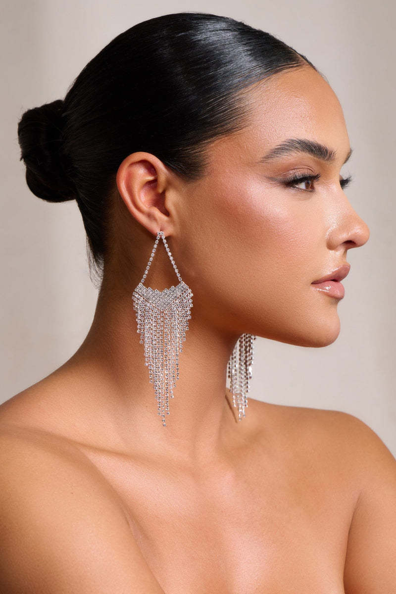 SILVER STATEMENT TEARDROP TASSEL EARRINGS