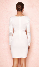 WHITE RIBBED BANDAGE COLD SHOULDER DRESS