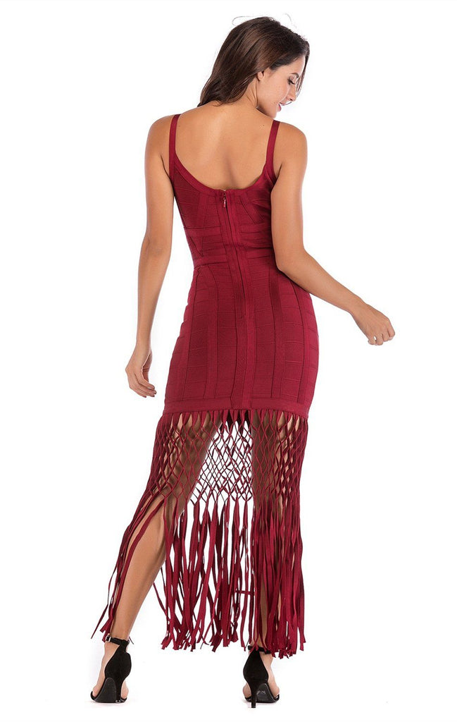 WINE DRAPED MAXI BANDAGE DRESS