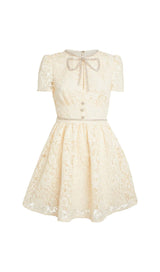 LACE BOW MINI DRESS IN CREAM YELLOW