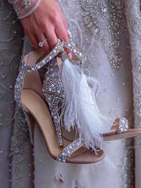 FEATHER PEARL STILETTO HIGH HEELS