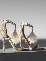 FEATHER PEARL STILETTO HIGH HEELS