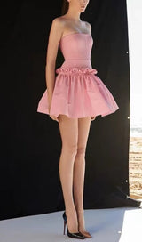 STRAPLESS RUFFLES SLEEVES MINI DRESS IN SOFT PINK