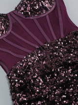 SEQUIN CORSET MIDI DRESS IN WINE