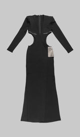 LONG SLEEVE CRYSTAL MAXI DRESS BLACK