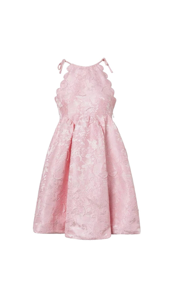 PINK BEADED JACQUARD SLEEVELESS MINI DRESS