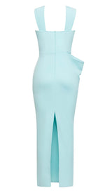 CRISS CROSS NECKLINE SATIN MIDI DRESS IN MINT