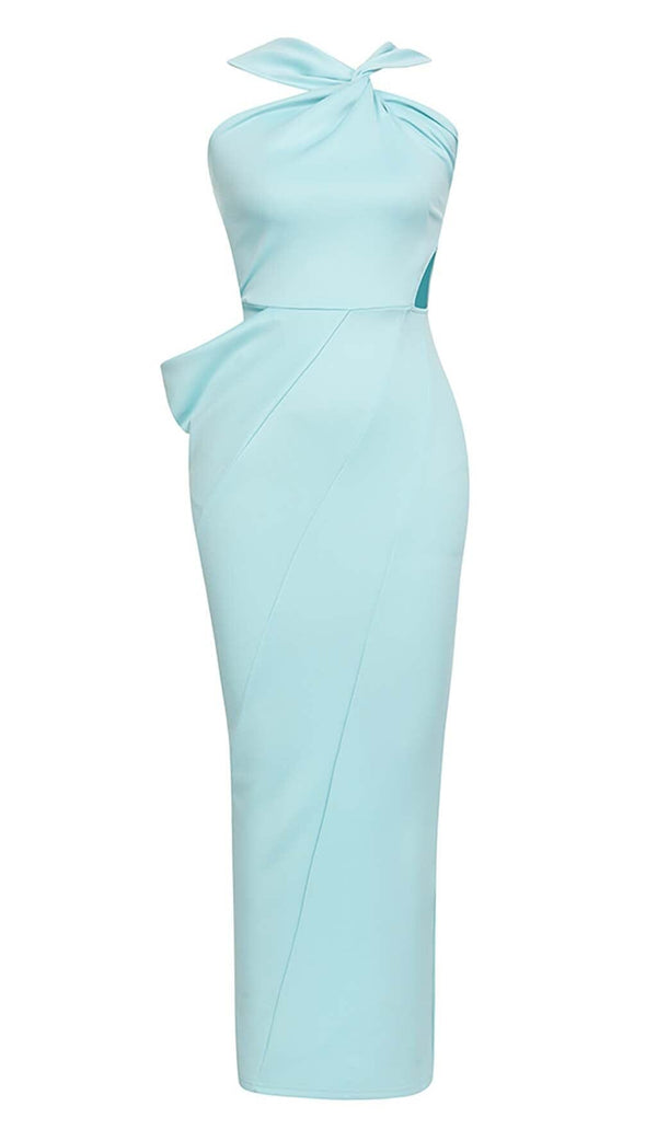 CRISS CROSS NECKLINE SATIN MIDI DRESS IN MINT