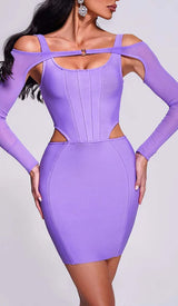 CUTOUT MESH SLEEVE CORSET MINI DRESS IN LAVENDER