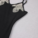 CRYSTAL IRIS EMBROIDERY MINI DRESS IN BLACK