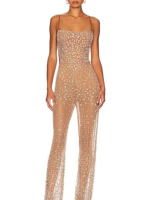 SEQUIN JUMPSUIT IN NUDE