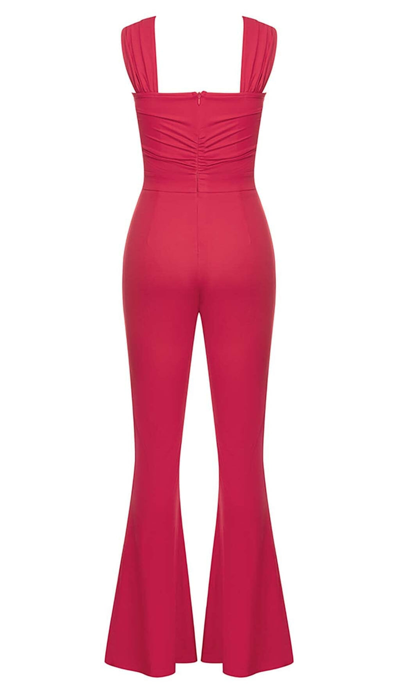 HALTER SLEEVELESS JUMPSUIT IN RED