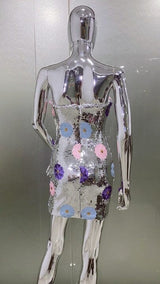 STRAPLESS FLORAL SEQUIN DRESS