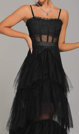 MESH MAXI DRESS IN BLACK