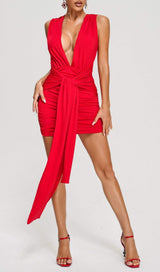 DEEP V NECK RUCHED MINI DRESS