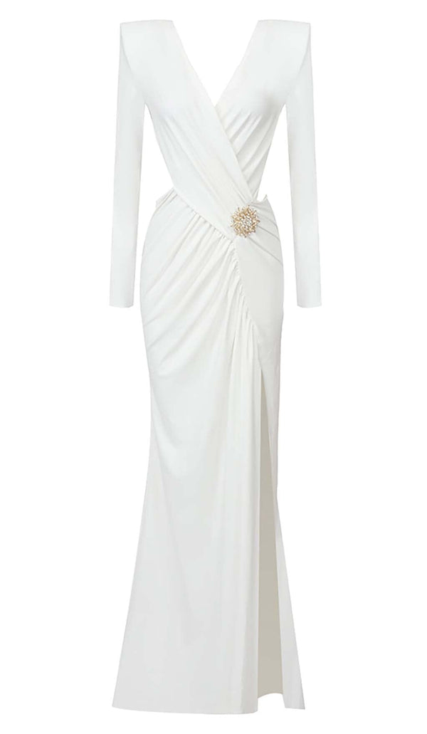 PHENIX BROOCH CUTOUT MAXI DRESS IN WHITE