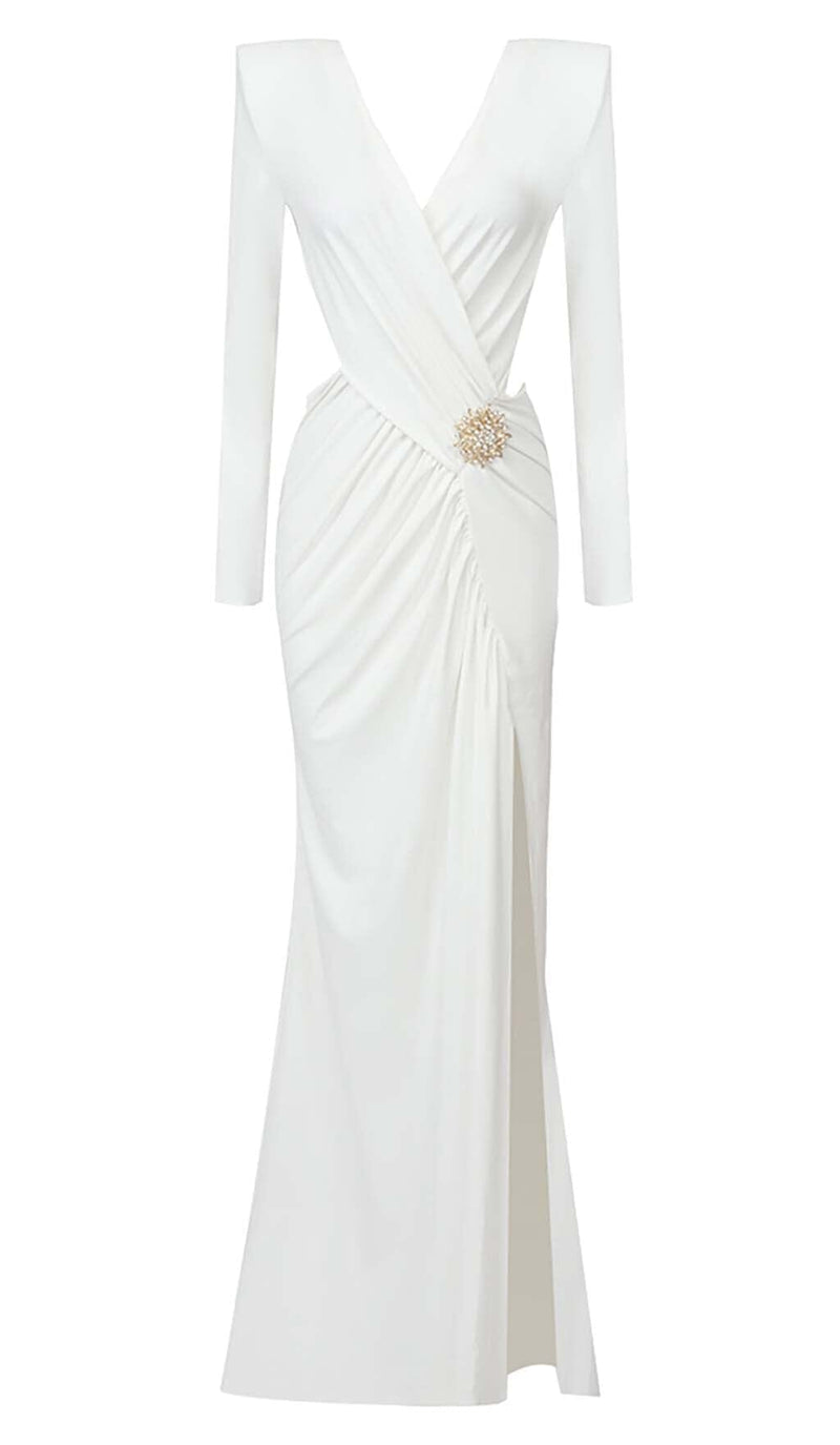 PHENIX BROOCH CUTOUT MAXI DRESS IN WHITE