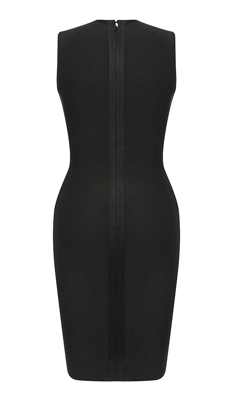 SIDE LACE UP BANDAGE MIDI DRESS IN BLACK